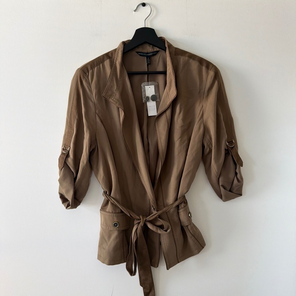 White House Black Market Soft Utility Blazerette Brown Desert Dune Womens 14